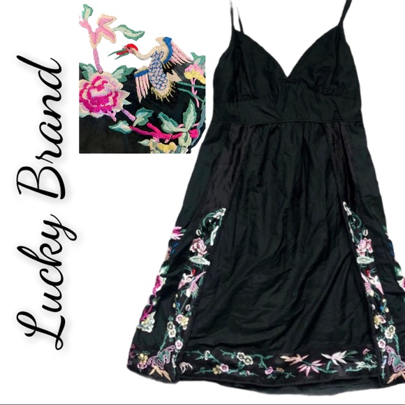 Lucky Brand Dresses & Skirts - Lucky Brand S Silk Panel Embroidered Tank Dress